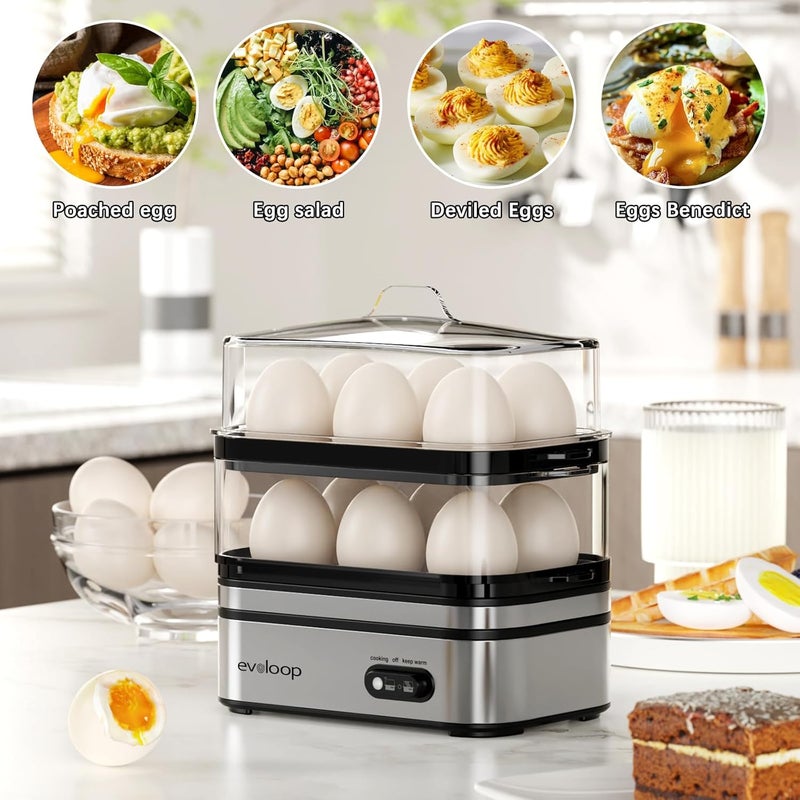 evoloop Rapid Egg Cooker Electric 12 Eggs Capacity, Soft, Medium, Hard Boiled, Poached, Omelet Maker Egg Poacher & Vegetable Steamer, BPA Free Tray - Image 5
